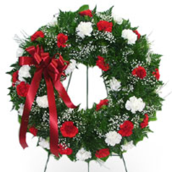Thirty-Six Carnation Wreath Red & White