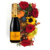 Fall Arrangement with Champagne Gift Crate: Champagne & Fall Flowers Gift Crate
