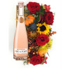 Fall Arrangement with Champagne Gift Crate: Rose' & Fall Flowers Gift Crate