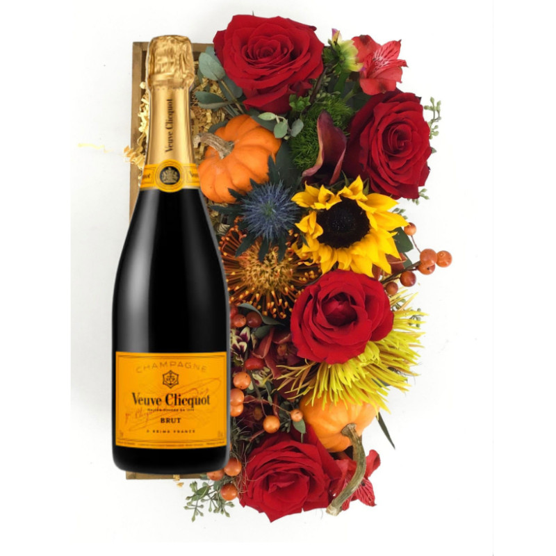 Fall Arrangement with Champagne Gift Crate - Same Day Delivery