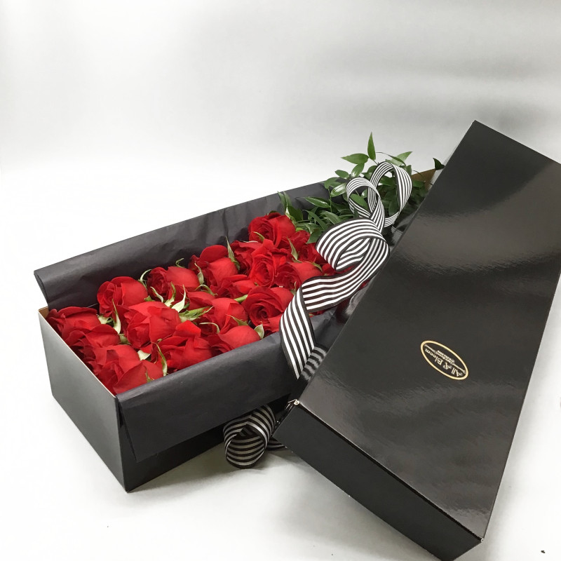 2 Dozen Long Stem Roses In a Black Box  - Same Day Delivery