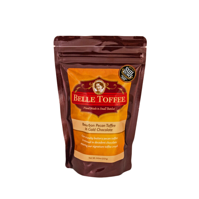 Belle Toffee Bourbon Pecan Toffee in Gold Chocolate 8oz - Same Day Delivery