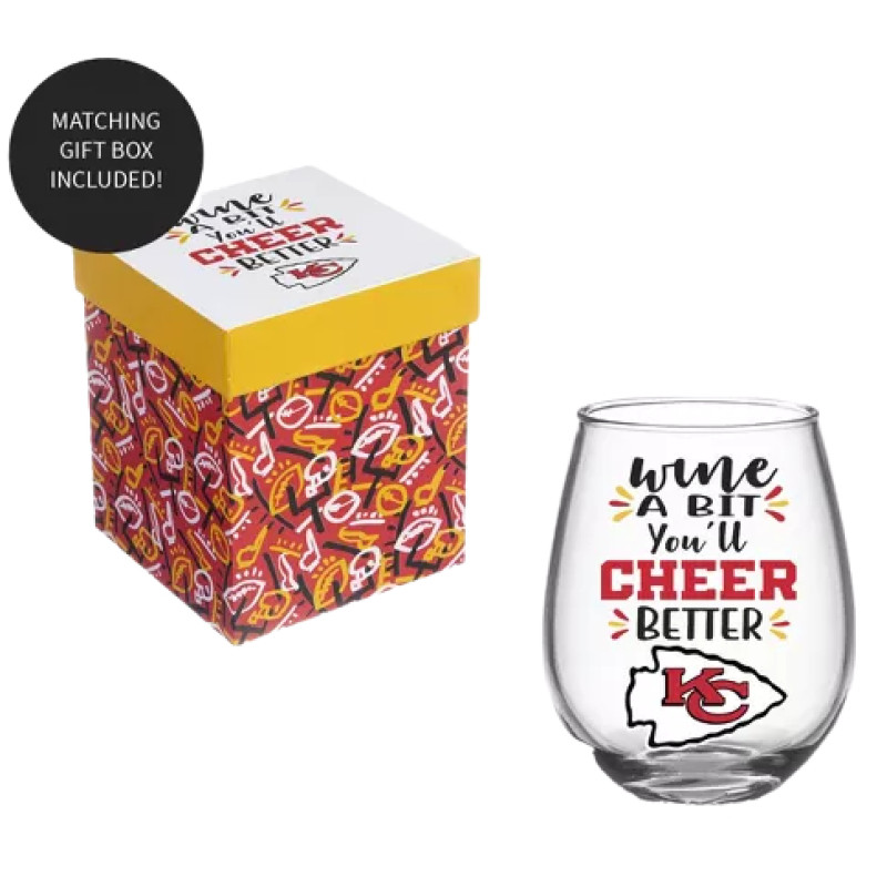 Kansas City Chiefs Stemless Wine Glass with Box - Same Day Delivery