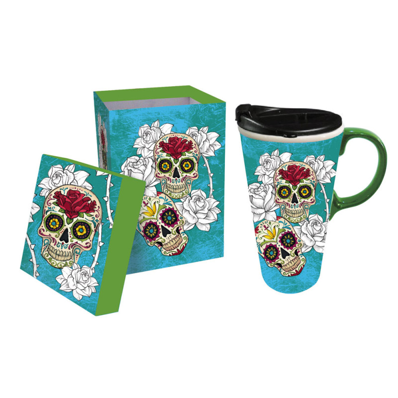 Sugar Skull Travel Latte Mug - Same Day Delivery