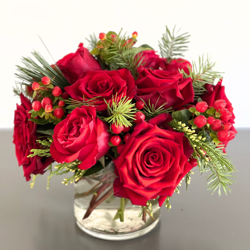 Vintage Red Rose Arrangement - Same Day Delivery