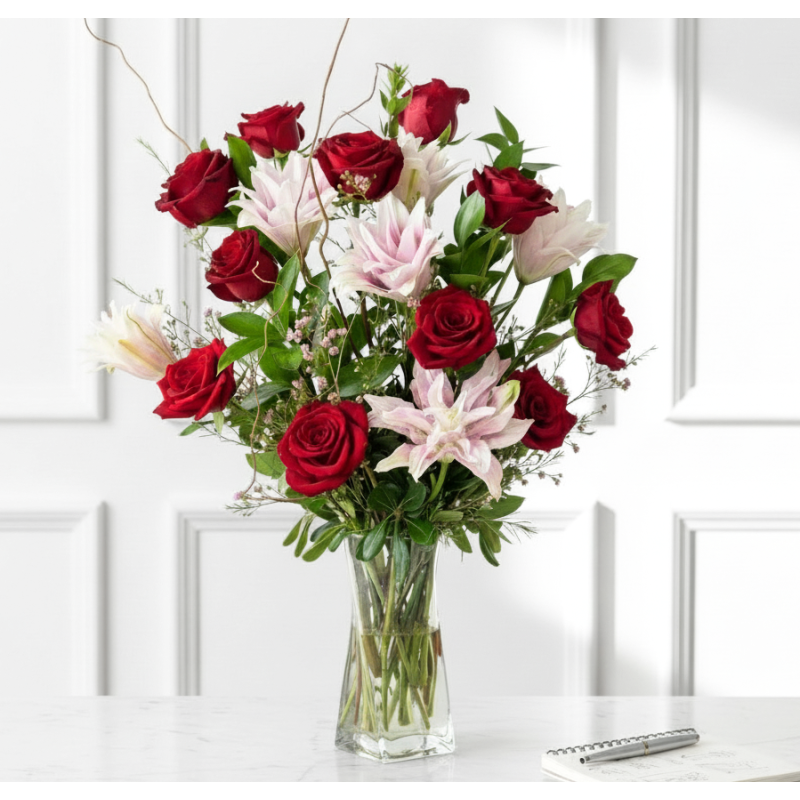 Fancy Dozen With Lilies - Same Day Delivery