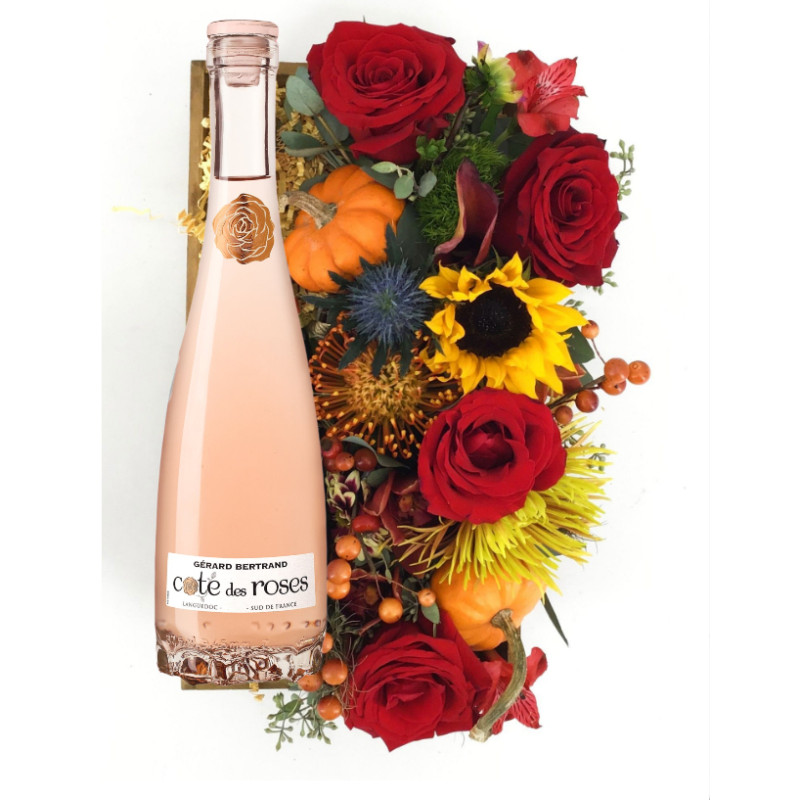 Fall Arrangement with Champagne Gift Crate - Same Day Delivery