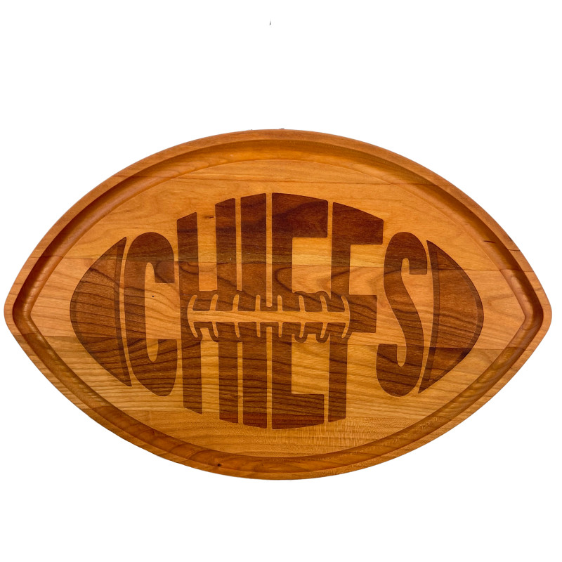 Football Shaped Cherry Wood Charcuterie Tray CHIEFS - Same Day Delivery