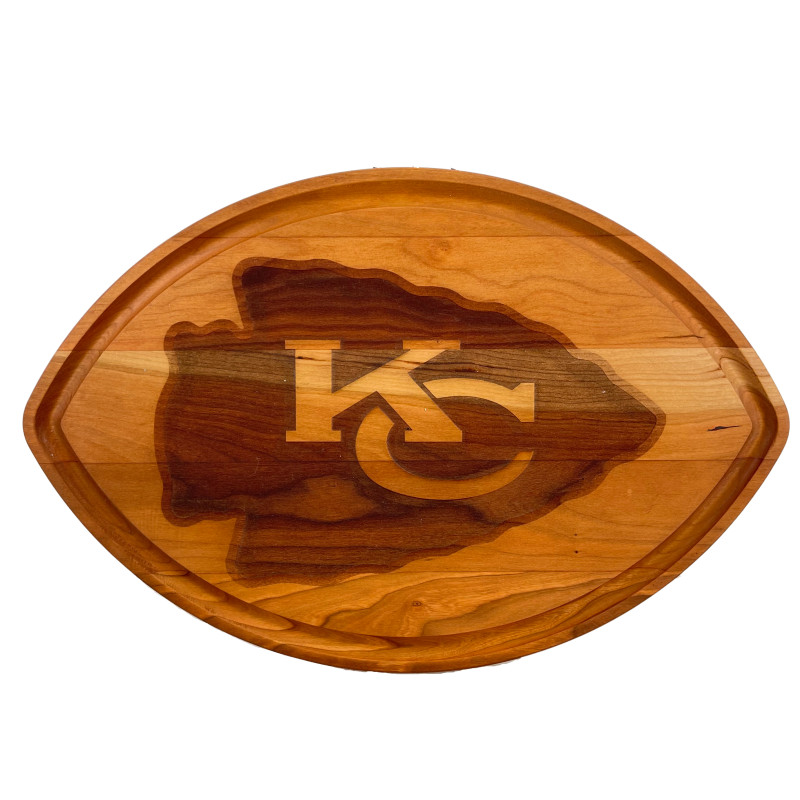 Football Shaped Cherry Wood Charcuterie Tray KC - Same Day Delivery