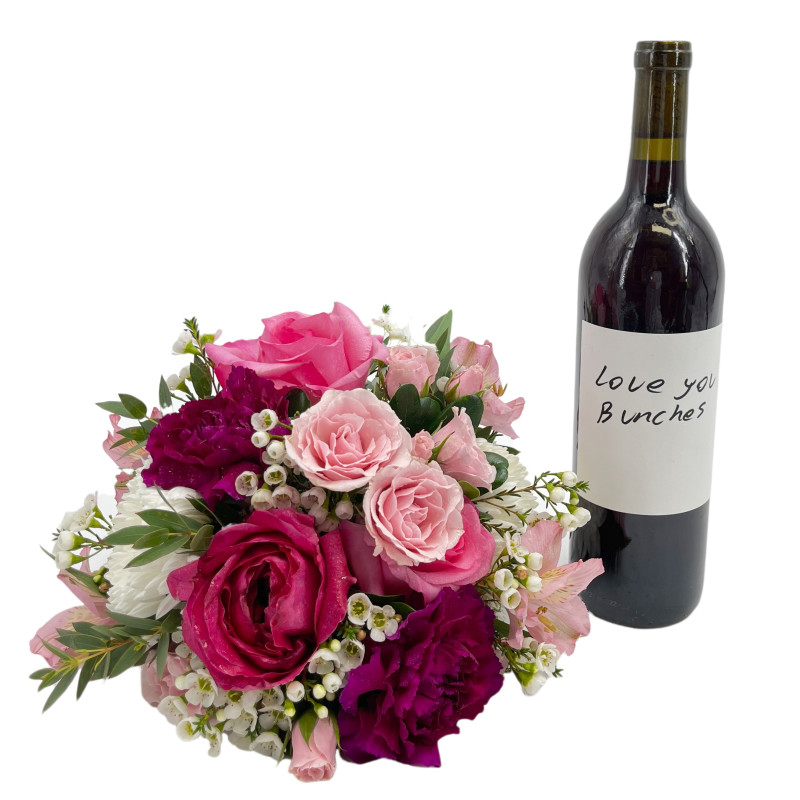 I Love You Bunches Red Wine & Flower Halo - Same Day Delivery