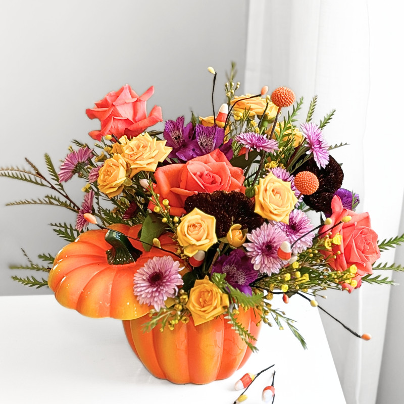 Fall Pumpkin Arrangement in Orange - Same Day Delivery
