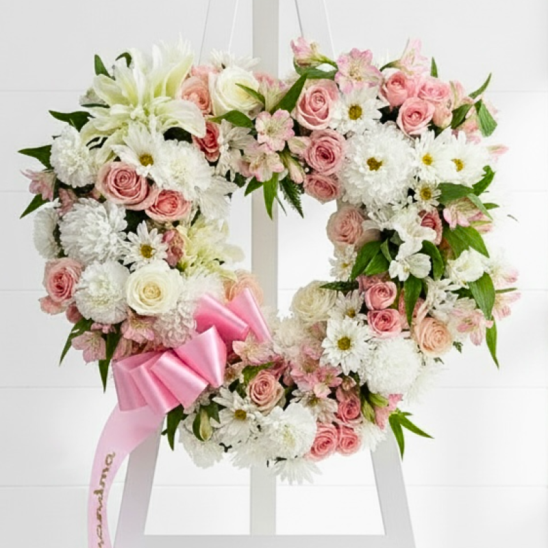 Open Heart in Pinks and Whites with Ribbon - Same Day Delivery