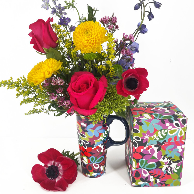 Retro Pink Latte Mug with Flowers - Same Day Delivery