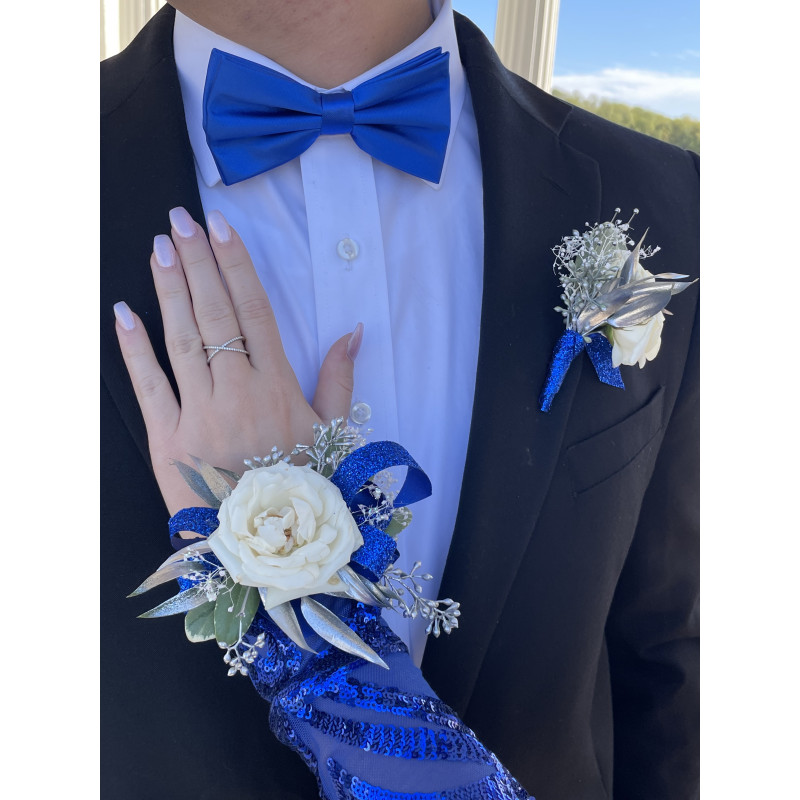 Custom Blue Corsage & Boutonniere Set - Same Day Delivery