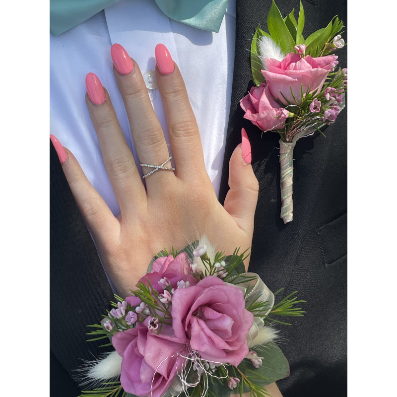Custom Pink Corsage & Boutonniere Set - Same Day Delivery