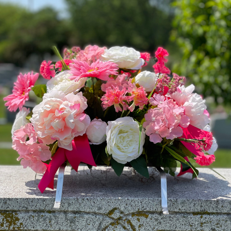 Cemetery Monument Silk Flower Saddle - Pinks  - Same Day Delivery