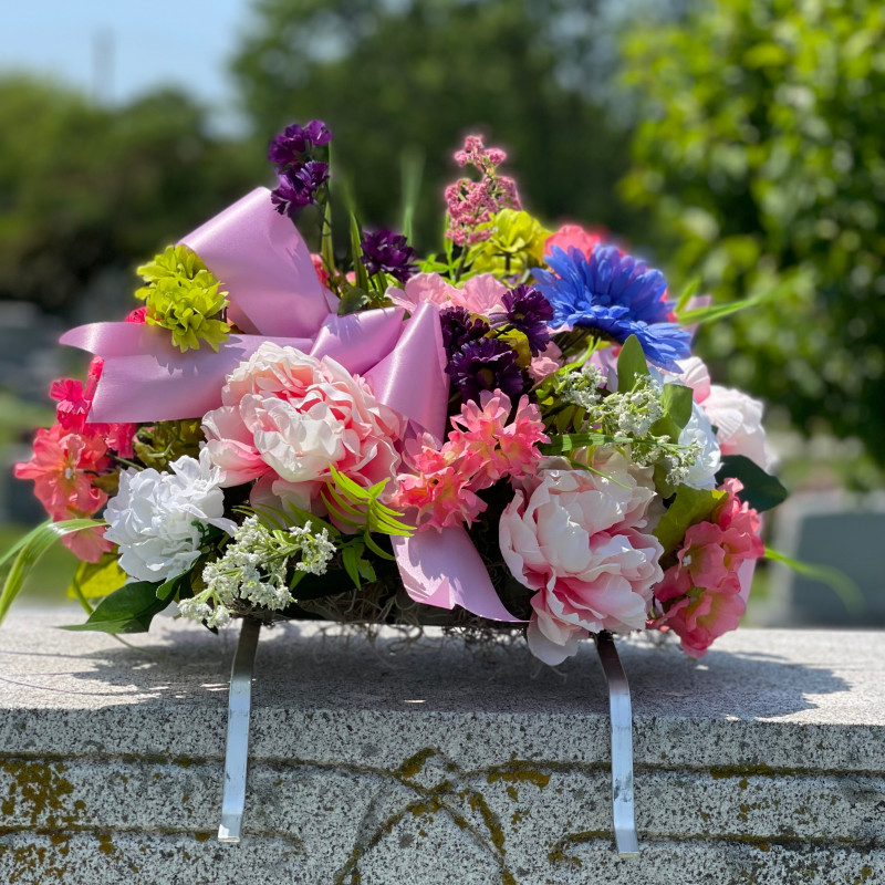 Cemetery Monument Silk Flower Saddle - Bright & Colorful  - Same Day Delivery