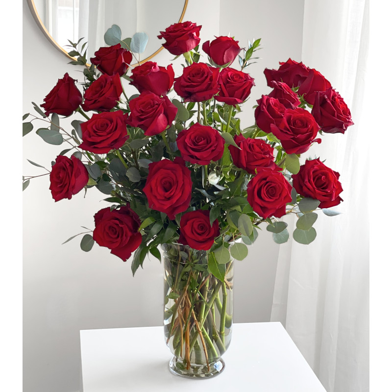 Two Dozen Roses Arranged in a Vase - Same Day Delivery