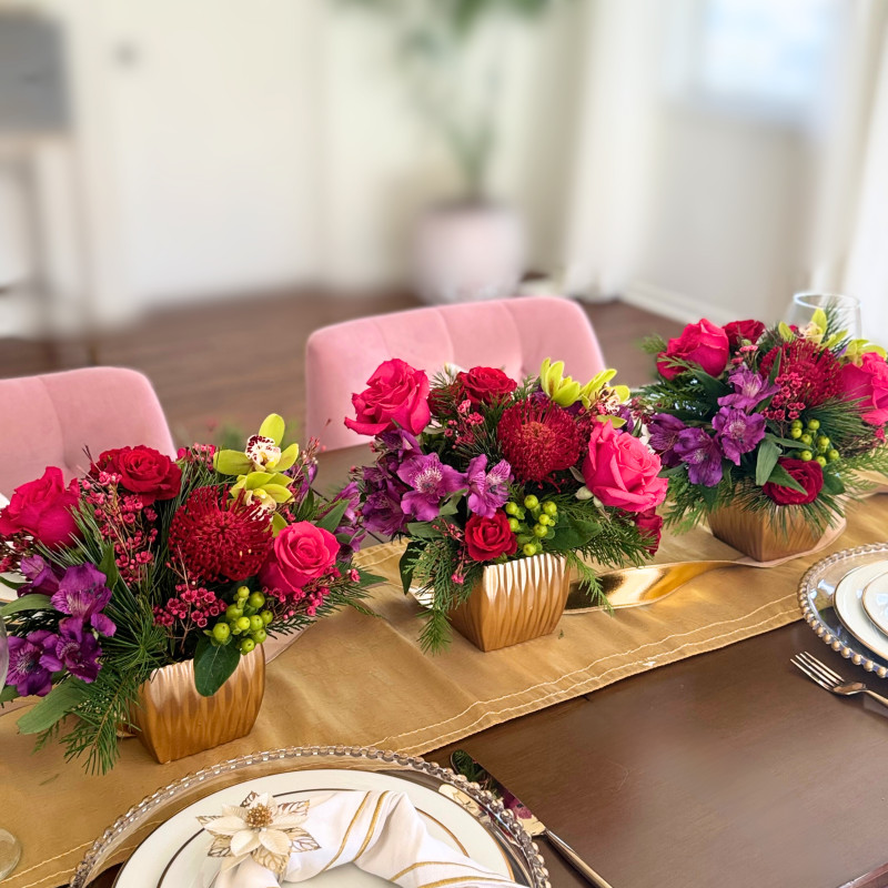 Trio of Rich Hued Centerpieces - Same Day Delivery