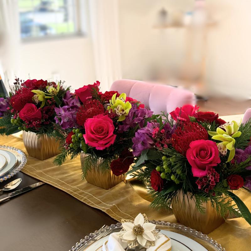 Trio of Rich Hued Centerpieces - Same Day Delivery