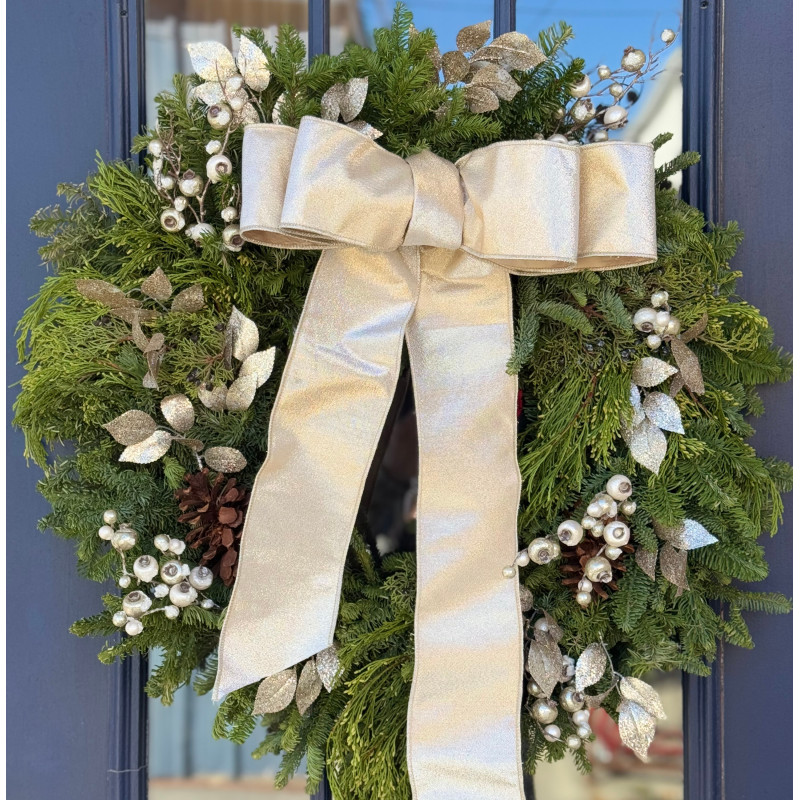 Fresh Evergreen Wreath with Lux Champagne Metallic Accents - Same Day Delivery