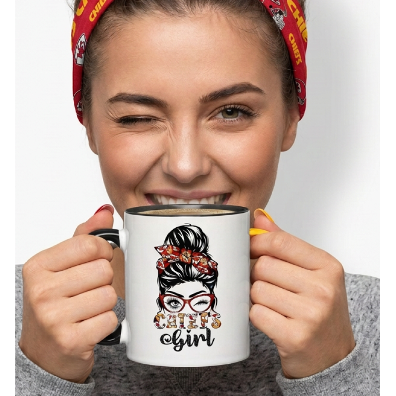 Chiefs Girl Messy Bun Football Coffee Mug - Same Day Delivery
