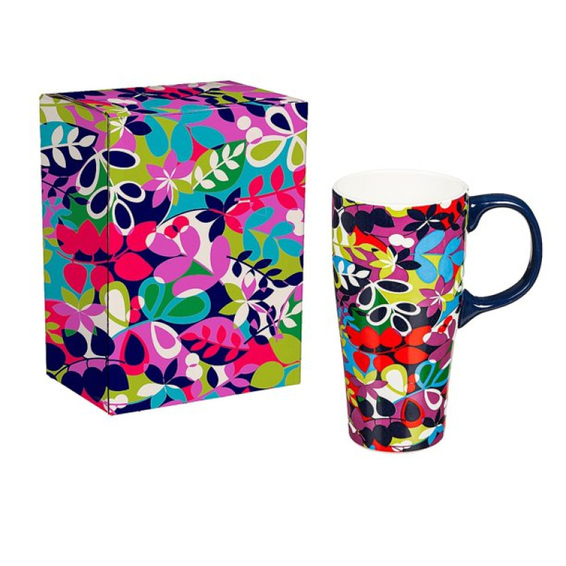 Ceramic Latte Cup with Box - Foliage Print 16oz - Same Day Delivery