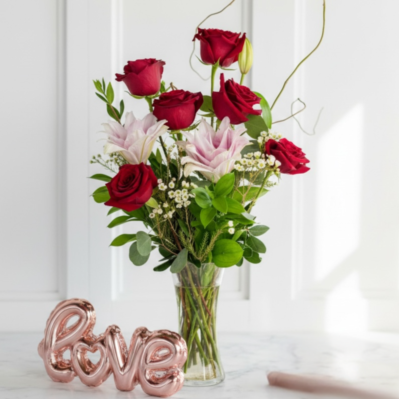 Half Dozen Roses with Lilies - Same Day Delivery