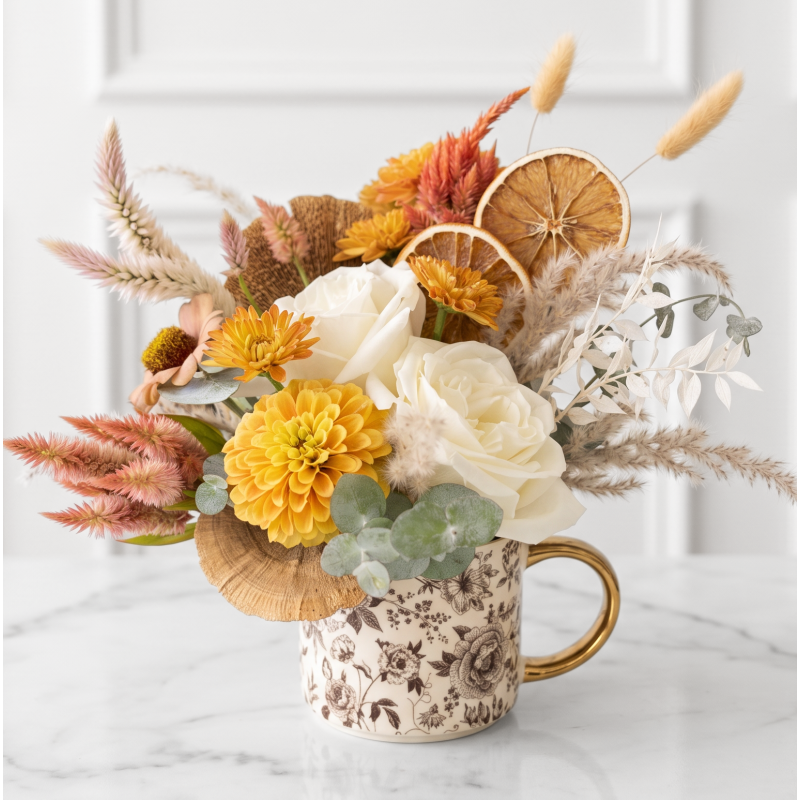 Harvest & Honey Cream Floral Mug - Same Day Delivery