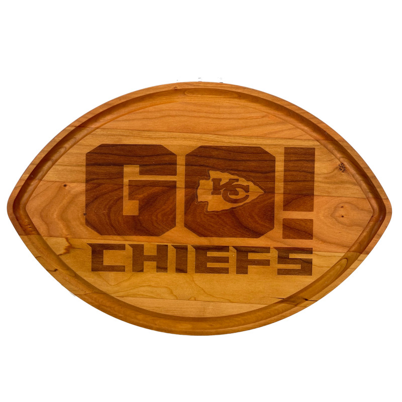 Football Shaped Cherry Wood Charcuterie Tray GO CHIEFS - Same Day Delivery
