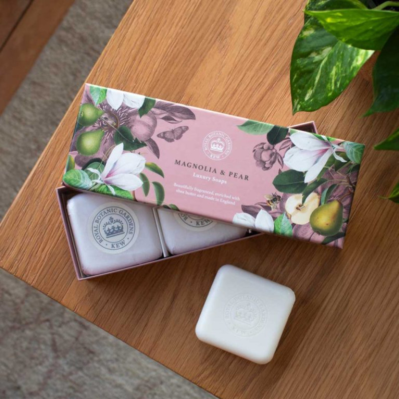 Kew Gardens Magnolia and Pear Triple Soap Gift Box - Same Day Delivery