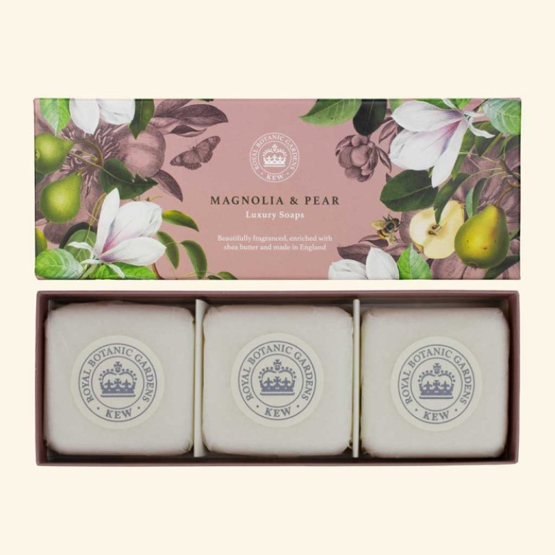 Kew Gardens Magnolia and Pear Triple Soap Gift Box - Same Day Delivery
