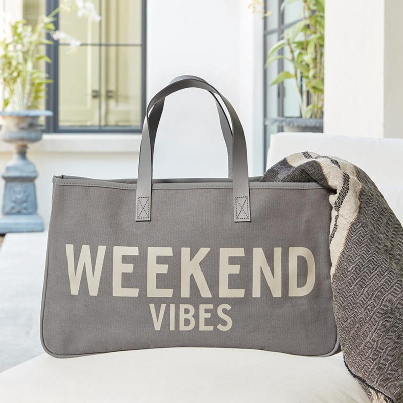 Grey Canvas Tote - Weekend Vibes - Same Day Delivery