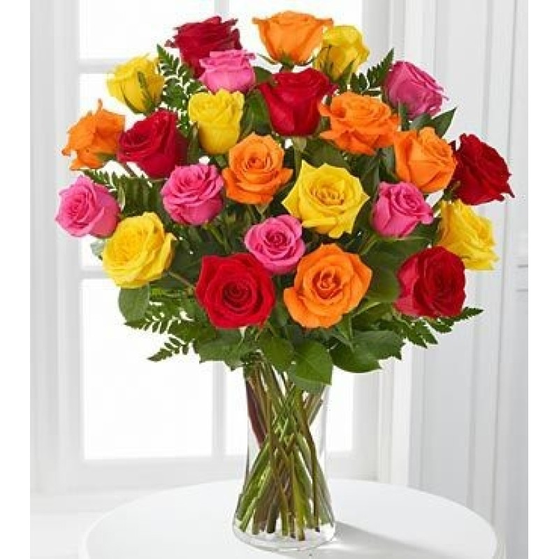 Feel the Love Two Dozen Mixed Colored Roses - Same Day Delivery