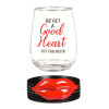Stemless Wine Glass With Coaster Base, Good Heart, 17oz: WIne Glass & Coaster