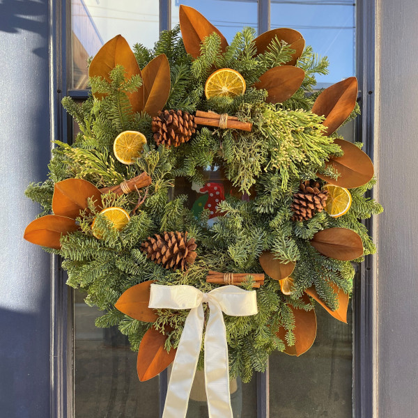Fresh Winter Wreath with Citrus and Magnolia 30in